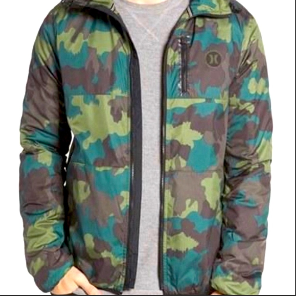 Hurley Men's Recruit Ripstop cozy Hooded Camo Print
Jacket Coat.